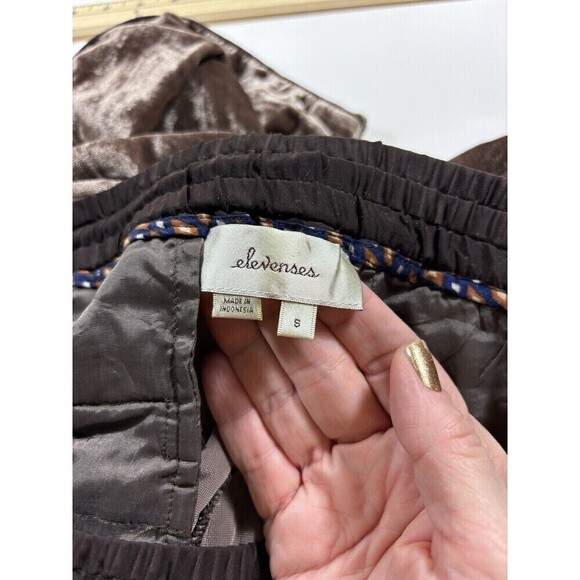 Elevenses Anthropologie Sonia Velvet Joggers Pants Dark Purple Small Cropped - Picture 5 of 16